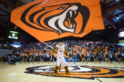 Powercat waves a flag of the Pacific mascot.